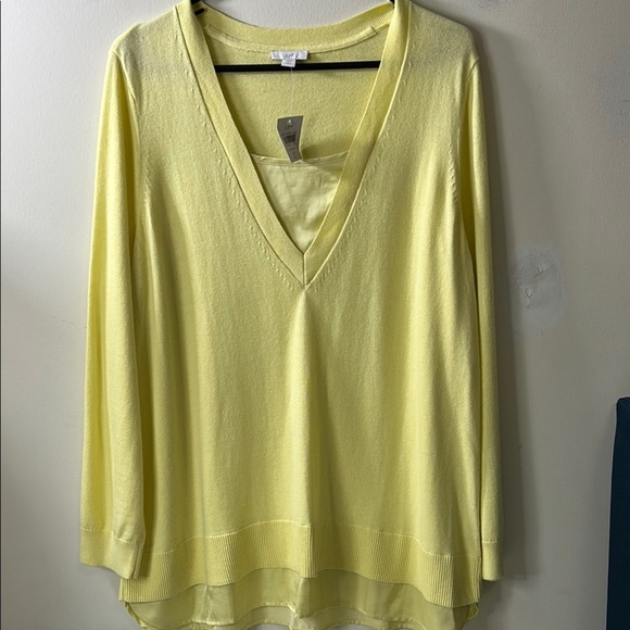 New J. Jill Buttercup Yellow V-Neck Sweater size large petite - Picture 1 of 8
